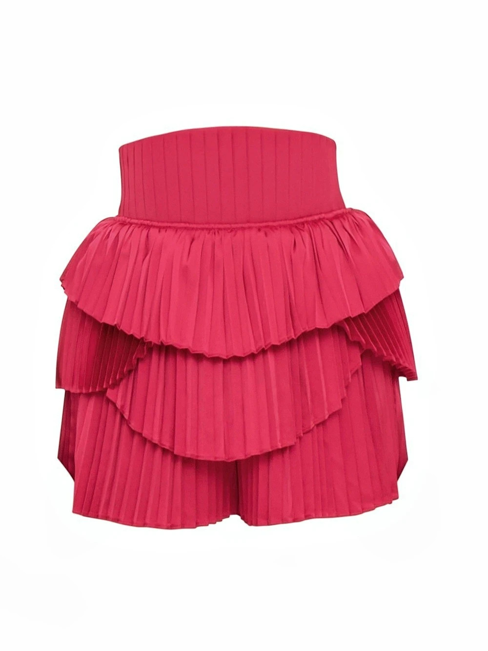 Andrea Iyamah Hibi Pleated Tiered Shorts Mini Skirt Ruby Red High Rise Corset Wa